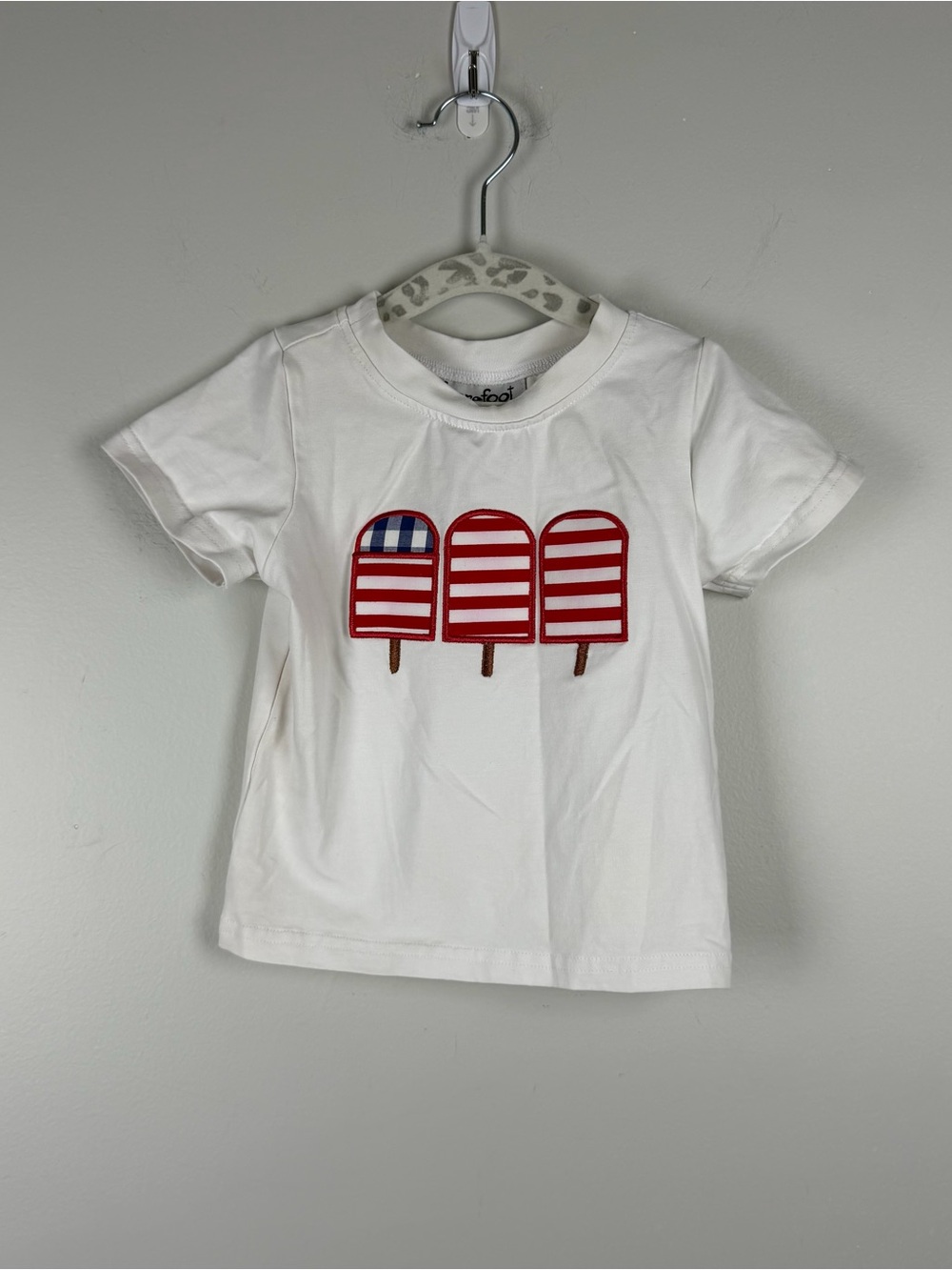 Boutique Barefoot White Red Blue Patriotic Popsicle Appliqué Shirt Size 18 Mons